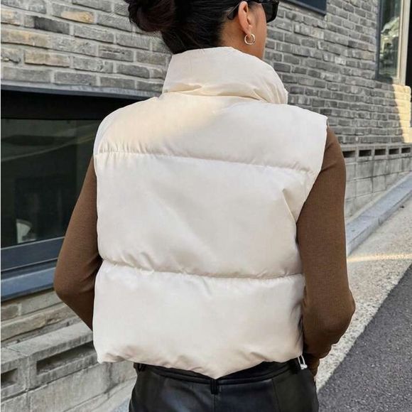 Ivory Boxy Puffer Vest, Medium, Polyester Fill, Zip Front, Drawstring, P… - Picture 11 of 11
